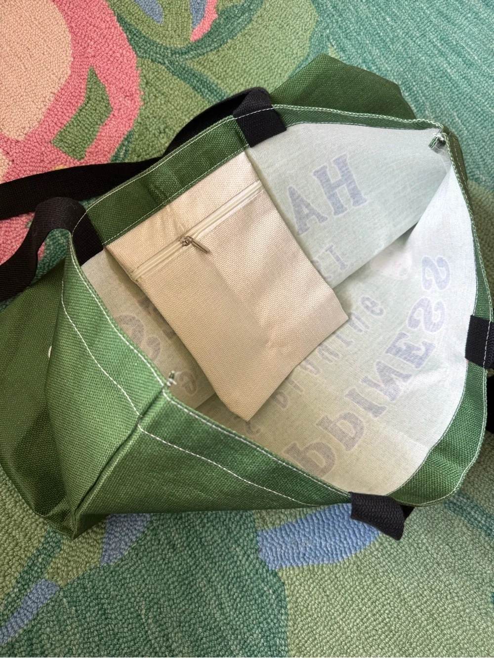 Green Mahjong Tote Bag - Unbranded with interior zip pouch
